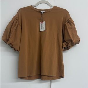Gibson Latimer Brown Puff Sleeve Blouse